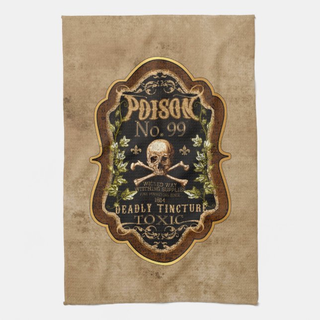 Halloween Gothic Skull And Crossbones Witch Potion Kitchen Towel (Vertical)