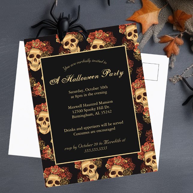 Halloween Gothic Skull Black Party Invitation Postcard (Creator Uploaded)