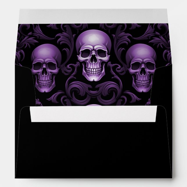 Halloween Gothic Skulls Purple Return Address Envelope (Back (Bottom))