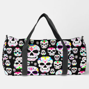 halloween gothic sugar skulls black duffle bag