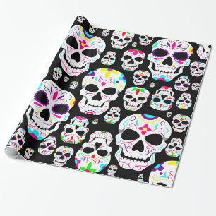 halloween gothic sugar skulls black wrapping paper