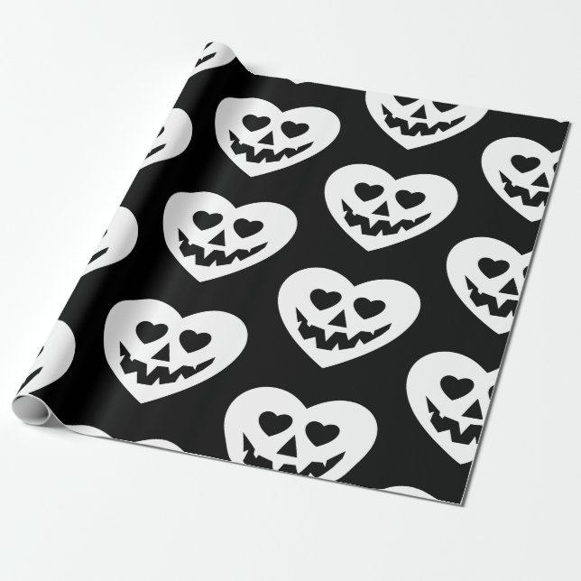 halloween gothic valentine creepy heart white wrapping paper (Unrolled)