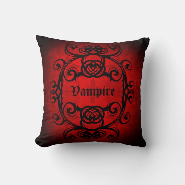Halloween Gothic vampire red and black decor Throw Pillow (Front)