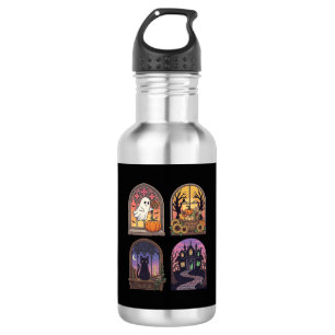 Halloween Gothic Window Ghost Pumpkin Black Cat Ha 532 Ml Water Bottle
