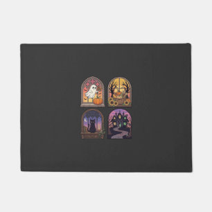 Halloween Gothic Window Ghost Pumpkin Black Cat Ha Doormat