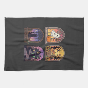 Halloween Gothic Window Ghost Pumpkin Black Cat Ha Kitchen Towel