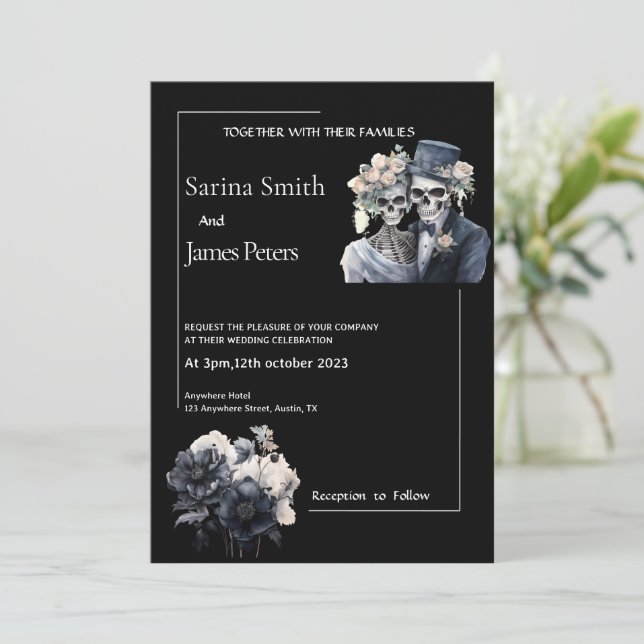 Halloween gothique Faire-part de mariage Floral no (Debout devant)