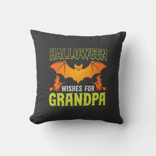 Halloween Grandpa Bat Witch Wishes Throw Pillow