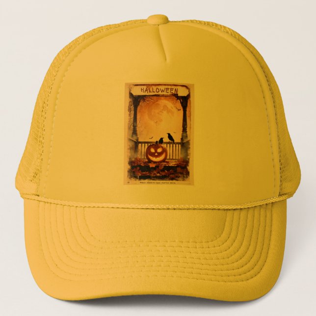 Halloween Graphic – 1960s Poster Aesthetic Trucker Hat (Front)