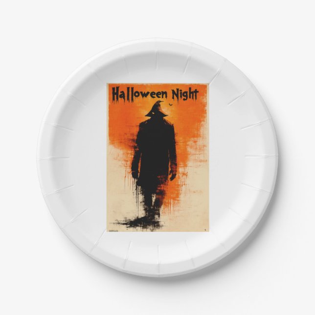 Halloween Graphic – 1960s Poster Vibes Paper Plate (Front)
