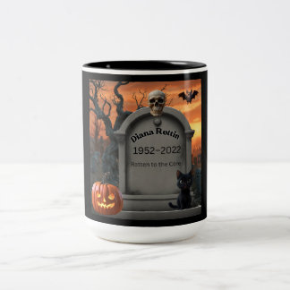 Halloween gravestone humour “Diana Rottin” Two-Tone Coffee Mug