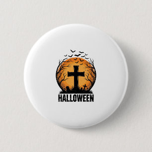 Halloween Graveyard Bats Vintage Moon Shirt Design 2 Inch Round Button