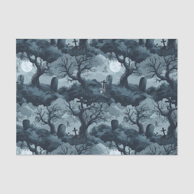 Halloween Graveyard Creepy Trees Ghost Moon Night Tissue Paper (Front)