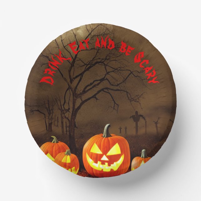 Halloween graveyard Drink Eat and be Scary Paper Plate (Front)