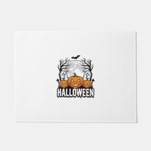 Halloween Graveyard Pumpkin Vintage Engraving Desi Doormat