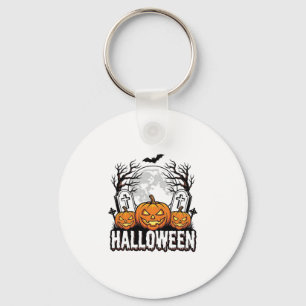 Halloween Graveyard Pumpkin Vintage Engraving Desi Keychain