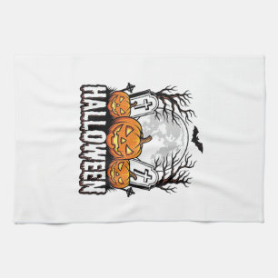 Halloween Graveyard Pumpkin Vintage Engraving Desi Kitchen Towel