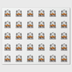 Halloween Graveyard Pumpkin Vintage Engraving Desi Wrapping Paper