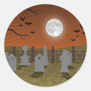 Halloween: Graveyard Scene: Classic Round Sticker