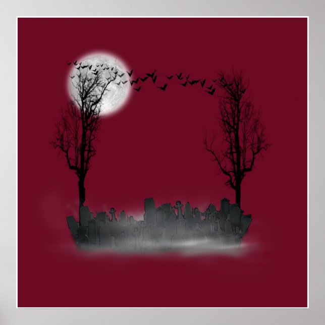 Halloween Graveyard Scene Silhouette Poster (Front)