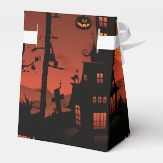 Halloween graveyard scenes pumpkin bats moon favor box