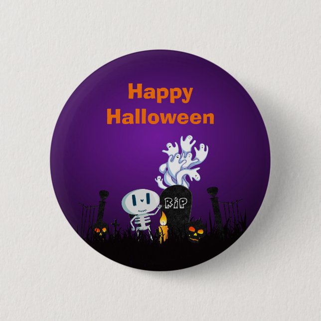 Halloween Graveyard Spooky Cute Skeleton & Ghosts 2 Inch Round Button (Front)