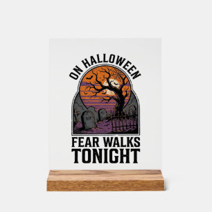 Halloween Graveyard Sunset Vintage Spooky Tree Art Acrylic Sign