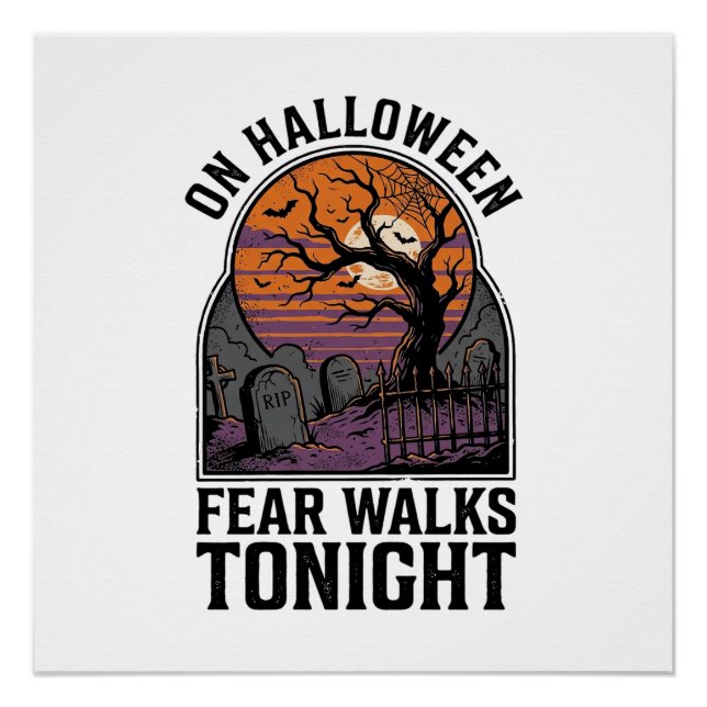 Halloween Graveyard Sunset Vintage Spooky Tree Art Poster (Front)