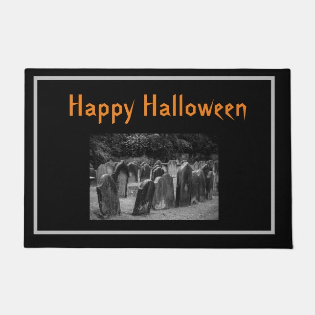 Halloween Graveyard Tombstones Customizable Doormat (Front)