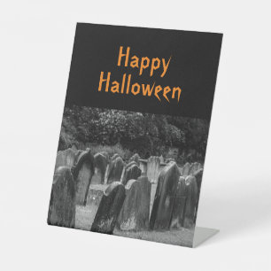 Halloween Graveyard Tombstones Pedestal Sign