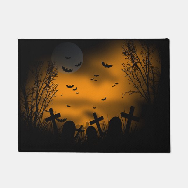 Halloween Graveyard with Bats and Tombstones Doormat (Front)