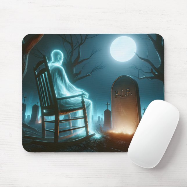 Halloween Graveyard With Man Ghost Mouse Pad (With Mouse)