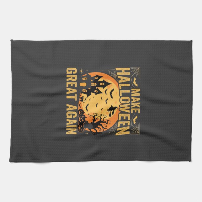 Halloween Great Again Haunted House Pumpkin Kitchen Towel (Horizontal)