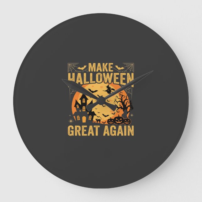 Halloween Great Again Haunted House Pumpkin Large Clock (Front)