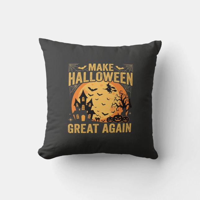 Halloween Great Again Haunted House Pumpkin Throw Pillow (Front)