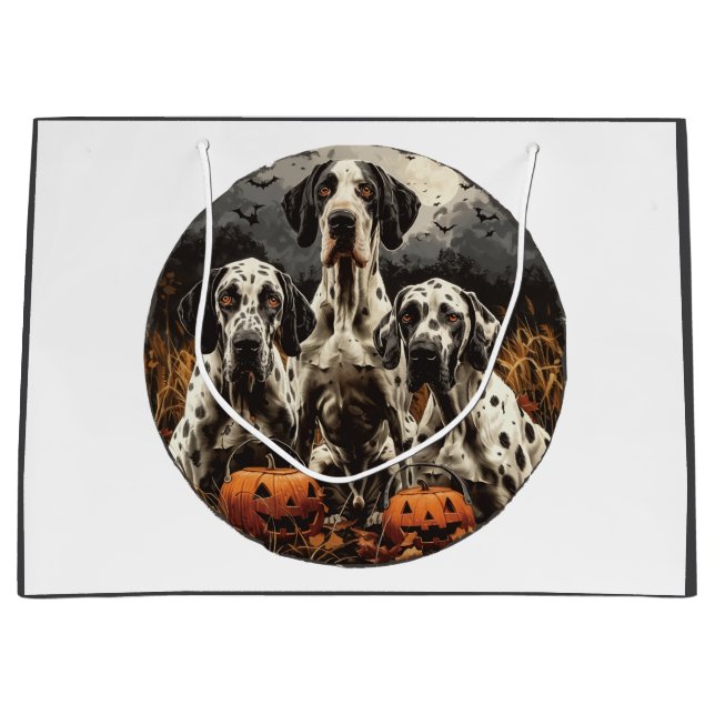 Halloween Great Dane Dogs Jack O Lantern Large Gift Bag (Front)
