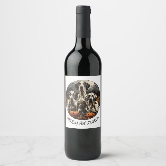 Halloween Great Dane Dogs Jack O Lantern Wine Label (Front)