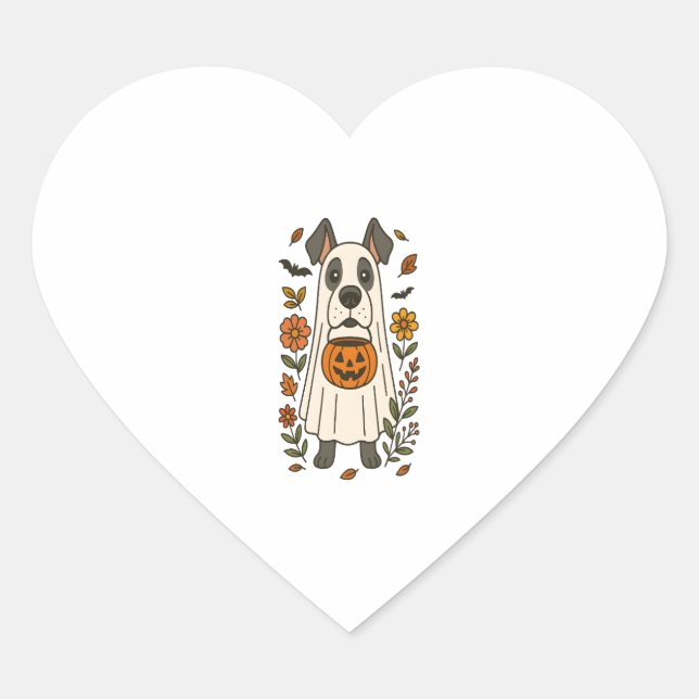 Halloween Great Dane Flowers Heart Sticker (Front)