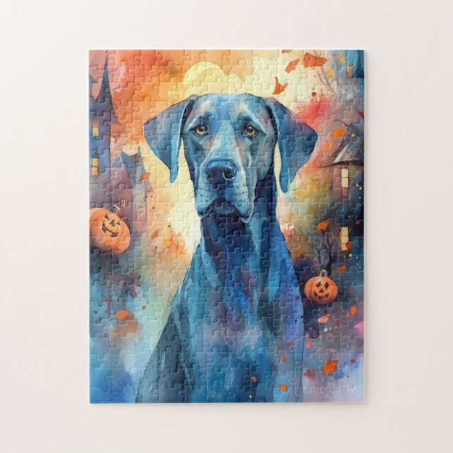 Halloween Great Dane With Pumpkins Scary Jigsaw Puzzle (Vertical)