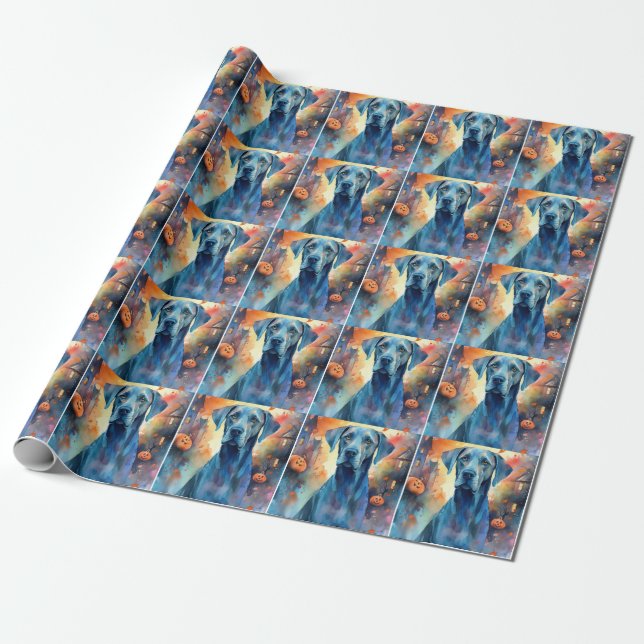Halloween Great Dane With Pumpkins Scary Wrapping Paper (Unrolled)