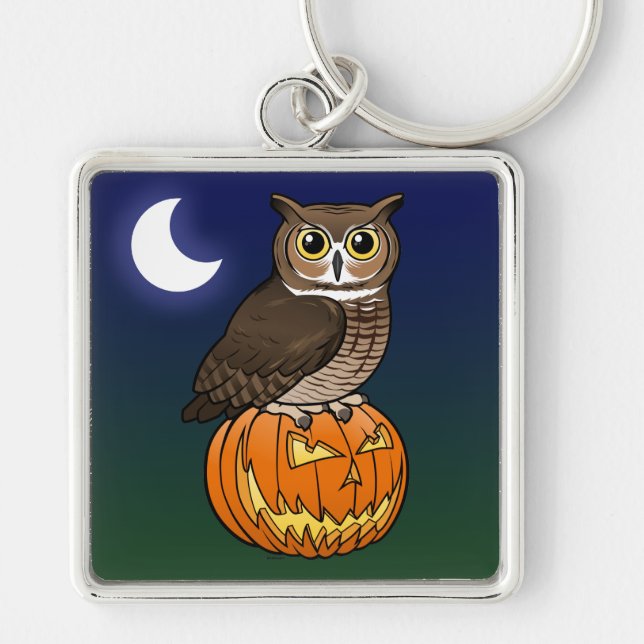 Halloween Great Horned Owl Keychain (Front)