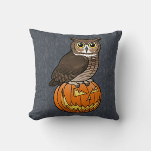 Halloween Great Horned Owl Throw Pillow