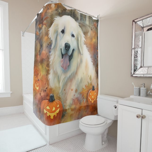 Halloween Great Pyrenees With Pumpkins Scary (In Situ)