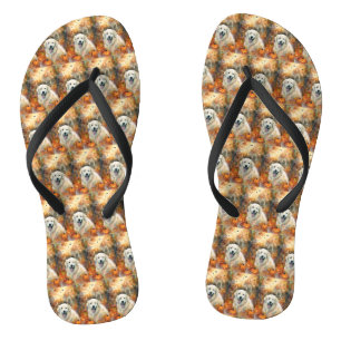 Halloween Great Pyrenees With Pumpkins Scary Flip Flops