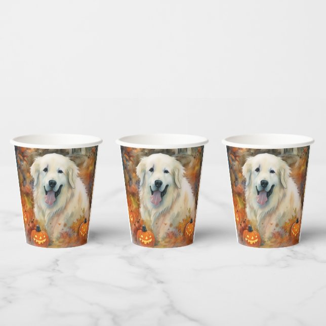 Halloween Great Pyrenees With Pumpkins Scary Paper Cups (Multi)