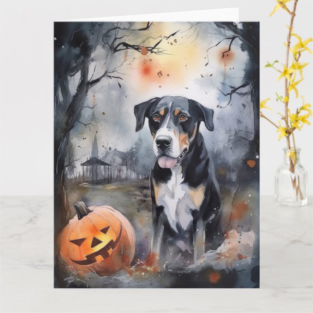Halloween Greater Swiss With Pumpkins Scary Card (Yellow Flower)