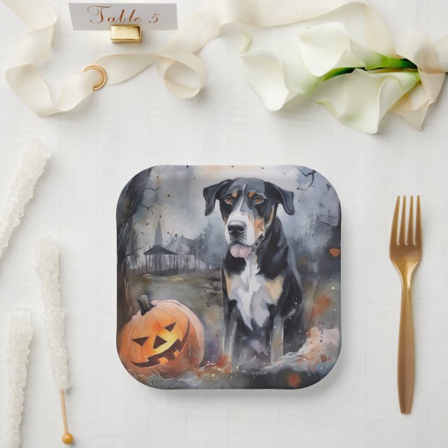 Halloween Greater Swiss With Pumpkins Scary Paper Plate (Wedding)
