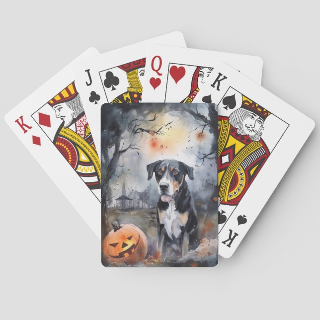 Halloween Greater Swiss With Pumpkins Scary Playing Cards (Back)