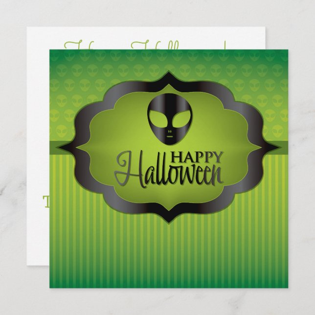 Halloween green alien invitation (Front/Back)