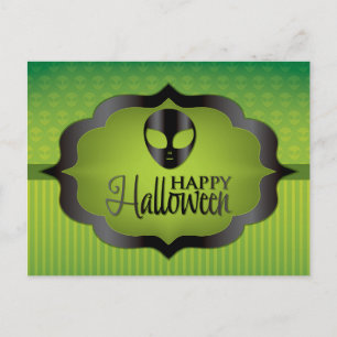 Halloween green alien postcard